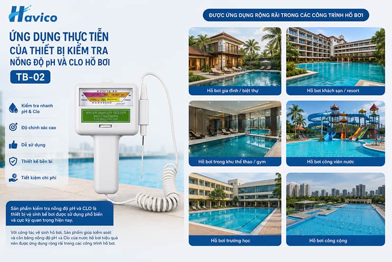 thiết bị kiểm tra nồng độ PH và Clo hồ bơi TB-02