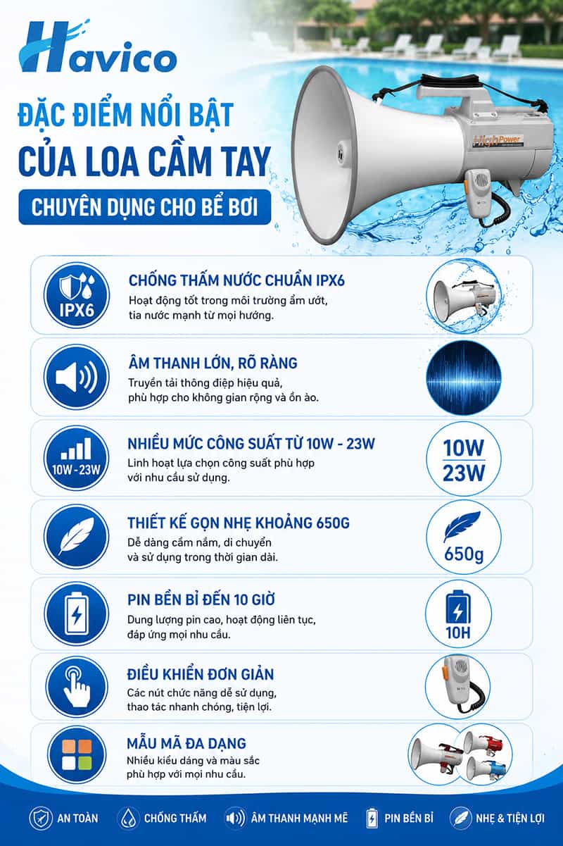 Loa cầm tay chuyên dụng bể bơi