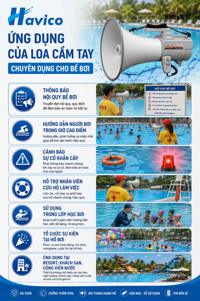 Loa cầm tay chuyên dụng bể bơi